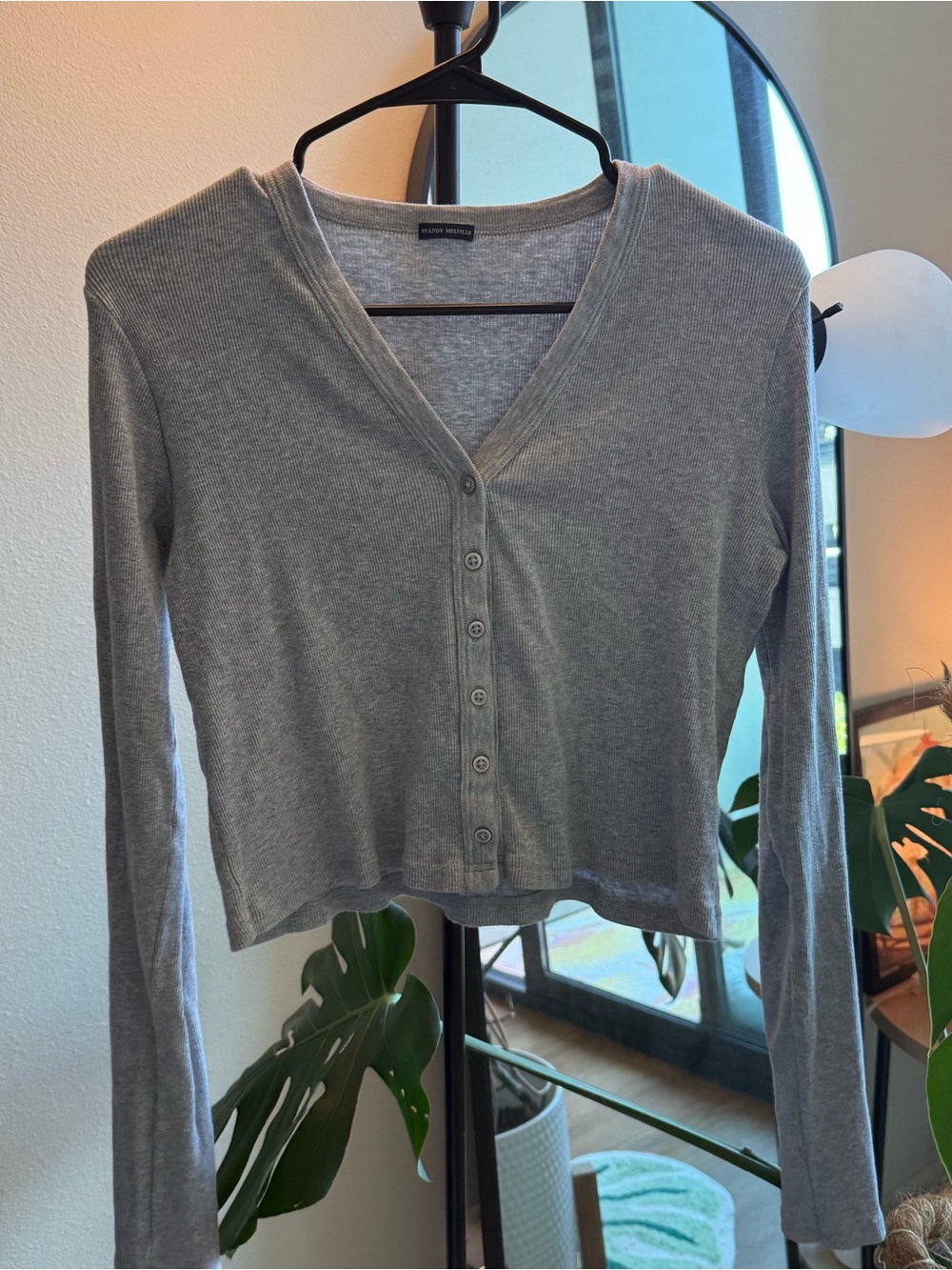 Brandy Melville Button-Front Long-Sleeve Top - Gray
